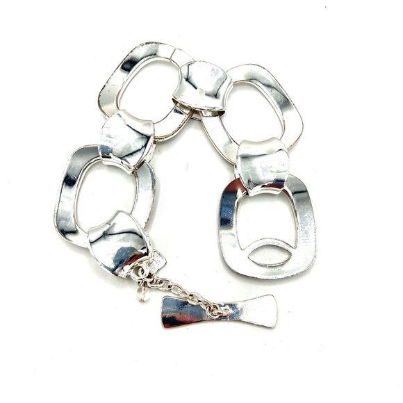 SIGNED ROBERT LEE MORRIS RLM SOHO SILVER-TONE CHUNKY CHAIN LINK BRACELET - Picture 4 of 5